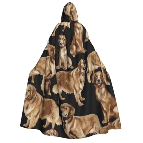 HUIKGIER Golden Retrievers Print Erwachsene Kapuzenumhang Herren Damen Halloween Karneval Cosplay - Mittelalter Hexe Thema von HUIKGIER