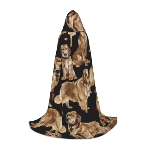 HUIKGIER Golden Retrievers Print Kapuzenumhang Halloween Umhang Cosplay Kostüm Zubehör Hexenumhang Mottopartys von HUIKGIER