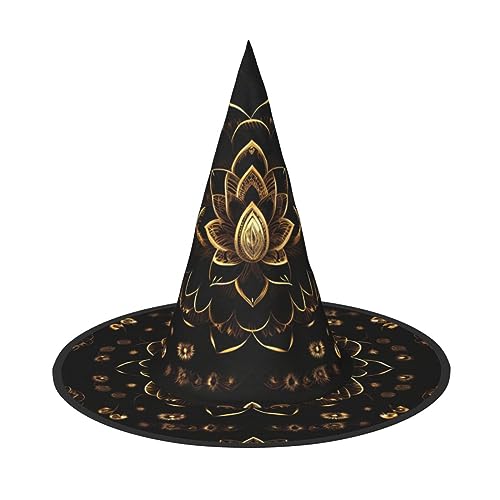 HUIKGIER Goldene Lotusblumen-Druck, Halloween-Hüte, einzigartige Hexenhüte für Damen und Herren, Party-Dekorationen für Halloween von HUIKGIER