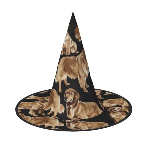 HUIKGIER Goldener Retriever-Druck, Halloween-Hüte, einzigartige Hexenhüte für Damen und Herren, Party-Dekorationen für Halloween von HUIKGIER