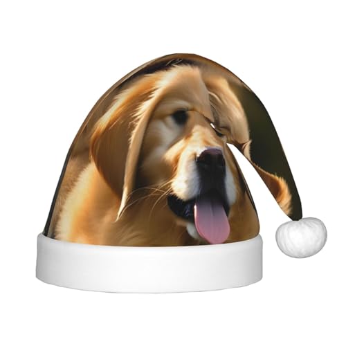 HUIKGIER Goldener Retriever-Druck, Weihnachtsmannmütze, Unisex, Weihnachts-Stirnbänder für den Außenbereich, Weihnachtsfeier, Geschenk von HUIKGIER