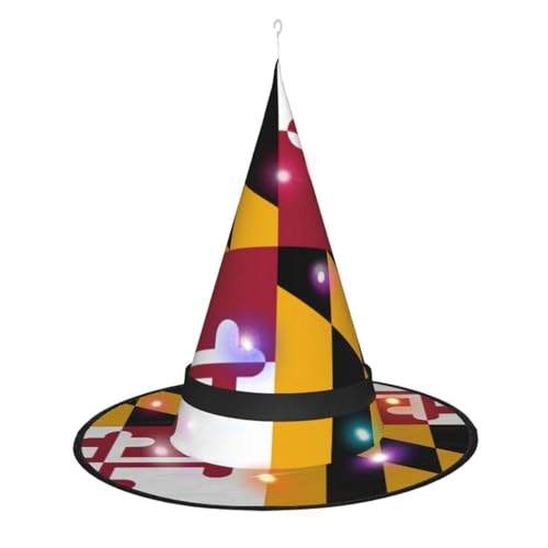 HUIKGIER Halloween-Hexenhut mit Maryland-Staatsflagge, bezaubernder Hexenhut, geeignet für Halloween-Partys, Feste von HUIKGIER