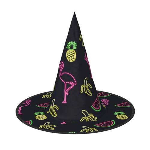 HUIKGIER Halloween-Hüte mit Ananas-Banananen-Flamingo-Druck, einzigartige Hexenhüte für Damen und Herren, Party-Dekorationen für Halloween von HUIKGIER