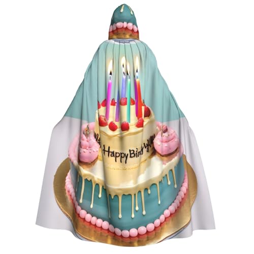 HUIKGIER Happy Birthday Big Cake Print Erwachsene Kapuzenumhang Männer Frauen Halloween Karneval Cosplay - Mittelalter Hexe Thema von HUIKGIER