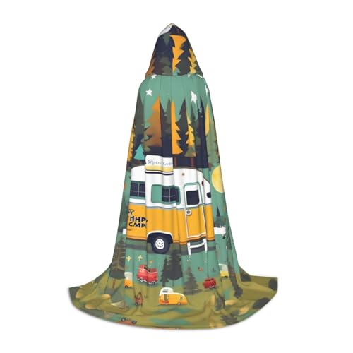 HUIKGIER Happy Bus Campervan Print Hooded Cape Halloween Cloak, Cosplay Costume Accessory, Witch Cape Themed Parties von HUIKGIER