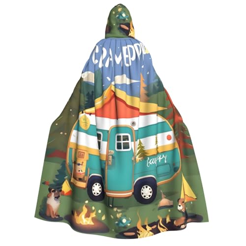 HUIKGIER Happy Camper Print Erwachsene Kapuzenumhang Männer Frauen Halloween Karneval Cosplay - Mittelalter Hexe Thema von HUIKGIER