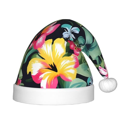 HUIKGIER Hawaiianischer Blumendruck, Weihnachtsmannmütze, Unisex, Weihnachts-Stirnbänder für den Außenbereich, Weihnachtsfeier, Geschenk von HUIKGIER