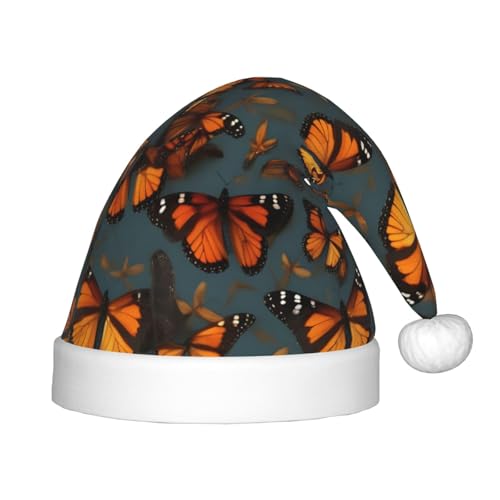 HUIKGIER Heaps Of Orange Monarch Butterflies Print Christmas Santa Claus Hats, Unisex Xmas Stirnbänder für Outdoor Weihnachten Party Geschenk von HUIKGIER