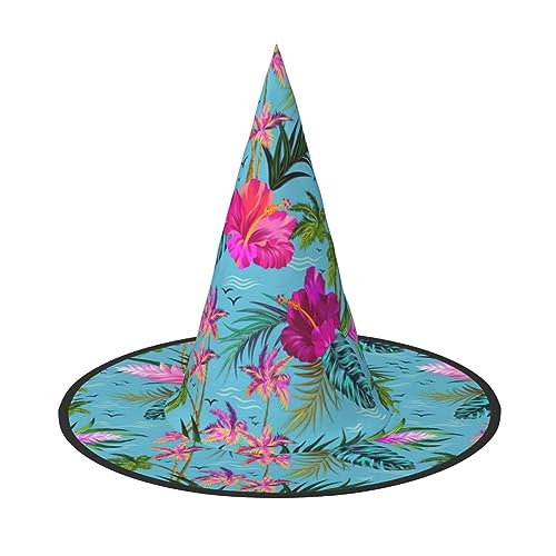 HUIKGIER Hello Hawaii Print Karneval Halloween Hexenhut Faltbarer Hut für Damen Herren Party Dekorationen Cosplay von HUIKGIER