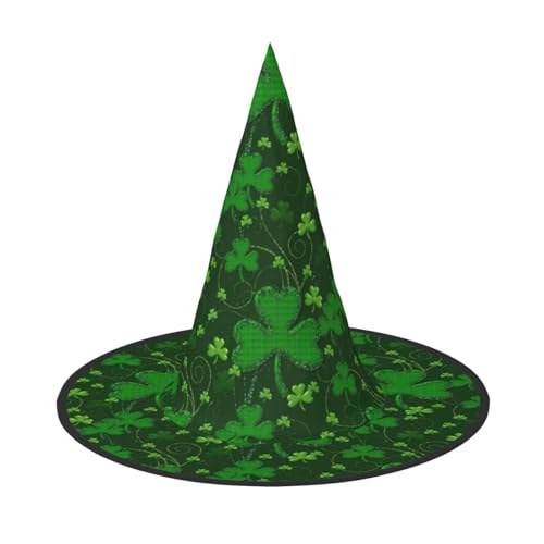 HUIKGIER Hintergrund St. Patrick's Day Glitzer-Druck Karneval Halloween Hexenhut Faltbarer Hut für Damen Herren Party Dekorationen Cosplay von HUIKGIER