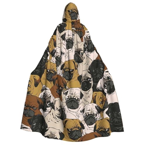 HUIKGIER Imagen De Pug Print Erwachsene Kapuzenumhang Herren Damen Halloween Karneval Cosplay - Mittelalter Hexe Thema von HUIKGIER