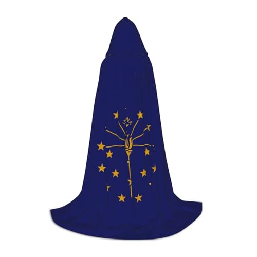 HUIKGIER Indiana State Flag Print Hooded Cape Halloween Cloak, Cosplay Costume Accessory, Witch Cape Themed Parties von HUIKGIER