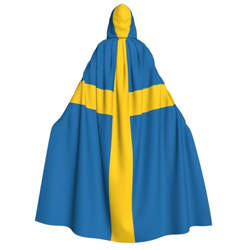 HUIKGIER Kapuzenumhang mit schwedischer Flagge, für Erwachsene, Herren, Damen, Halloween, Karneval, Cosplay, Mittelalterliches Hexen-Thema von HUIKGIER