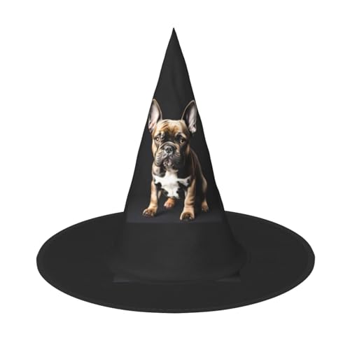 HUIKGIER Lange Ohren Französische Bulldogge Druck Karneval Halloween Hexenhut Faltbarer Hut für Damen Herren Party Dekorationen Cosplay von HUIKGIER