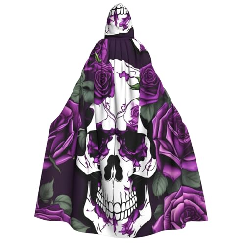 HUIKGIER Lila Rose Skelett Druck Erwachsene Kapuzenumhang Männer Frauen Halloween Karneval Cosplay - Mittelalter Hexe Thema von HUIKGIER