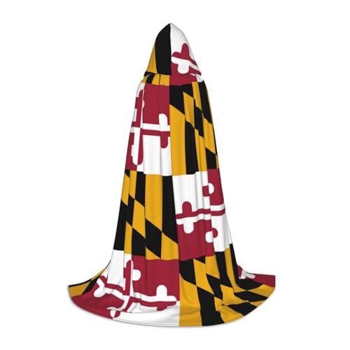 HUIKGIER Maryland State Flag Print Hooded Cape Halloween Cloak, Cosplay Costume Accessory, Witch Cape Themed Parties von HUIKGIER