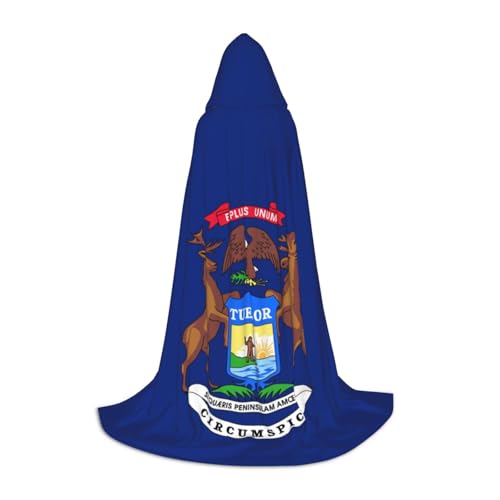 HUIKGIER Michigan State Flag Print Hooded Cape Halloween Cloak, Cosplay Costume Accessory, Witch Cape Themed Parties von HUIKGIER