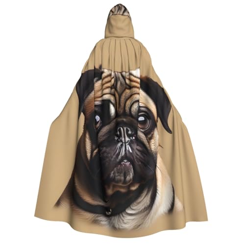 HUIKGIER Mops-Hunde-Aufdruck, Erwachsene, Kapuzenumhang, Herren, Damen, Halloween, Karneval, Cosplay, Mittelalterliches Hexen-Thema von HUIKGIER