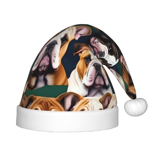 HUIKGIER Niedliche englische Bulldogge Druck Weihnachten Weihnachtsmann Hüte Unisex Xmas Stirnbänder für Outdoor Weihnachten Party Geschenk von HUIKGIER