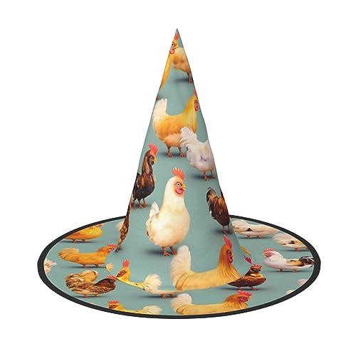 HUIKGIER Niedlicher Huhn-Spaziergang Druck Karneval Halloween Hexenhut Faltbarer Hut für Damen Herren Party Dekorationen Cosplay von HUIKGIER