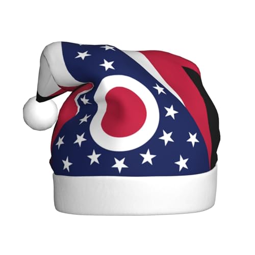 HUIKGIER Ohio State Flag Print Weihnachtsmütze für Erwachsene, lustige Weihnachtsmütze, Weihnachtszubehör und Kostüme von HUIKGIER