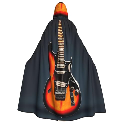 HUIKGIER Orange E-Gitarren Druck Erwachsene Kapuzenumhang Männer Frauen Halloween Karneval Cosplay - Mittelalter Hexe Thema von HUIKGIER