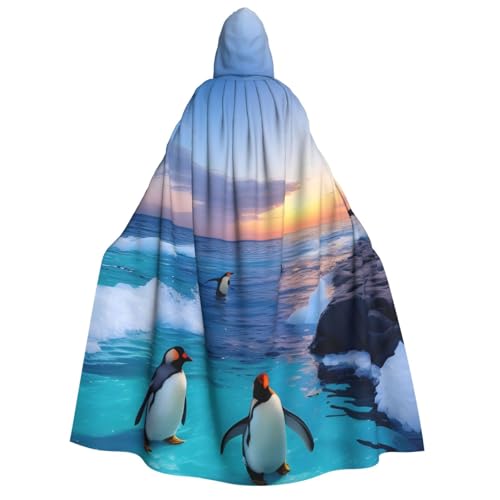 HUIKGIER Pinguin und Meer Druck Erwachsene Kapuzenumhang Herren Damen Halloween Karneval Cosplay - Mittelalter Hexe Thema von HUIKGIER