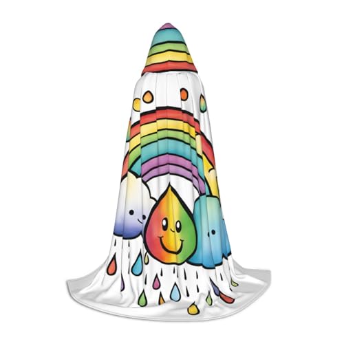 HUIKGIER Rainbow Clouds Raindrop 1 Print Hooded Cape Halloween Cloak, Cosplay Costume Accessory, Witch Cape Themed Parties von HUIKGIER