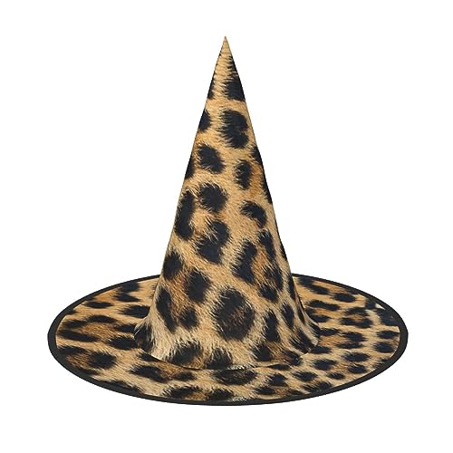 HUIKGIER Rauer Leopardenmuster Druck Karneval Halloween Hexenhut Faltbarer Hut für Damen Herren Party Dekorationen Cosplay von HUIKGIER