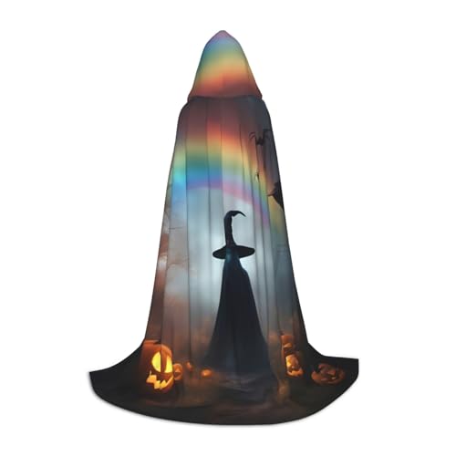 HUIKGIER Regenbogen Halloween Geist Hexenhut Spinnen Druck Kapuzenumhang Halloween Umhang Cosplay Kostüm Zubehör Hexenumhang Motto-Party von HUIKGIER