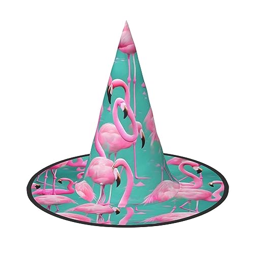 HUIKGIER Schöner rosa Flamingo-Druck, Karneval, Halloween, Hexenhut, faltbarer Hut für Damen und Herren, Party-Dekorationen, Cosplay von HUIKGIER