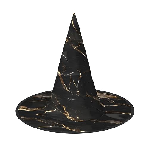 HUIKGIER Schwarz-goldener Marmor-Druck, Halloween-Hüte, einzigartige Hexenhüte für Damen und Herren, Party-Dekorationen für Halloween von HUIKGIER