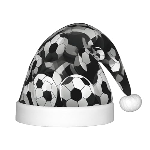 HUIKGIER Schwarz-weißes Fußball-Muster, Weihnachtsmannmütze, Unisex, Weihnachts-Stirnbänder für den Außenbereich, Weihnachtsgeschenk, Party-Geschenk von HUIKGIER