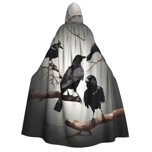 HUIKGIER Schwarze Krähe Vögel auf einem Ast Druck Erwachsene Kapuzenumhang Männer Frauen Halloween Karneval Cosplay - Mittelalter Hexe Thema von HUIKGIER