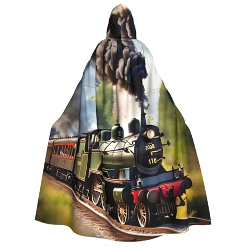 HUIKGIER Steam Little Train Print Erwachsene Kapuzenumhang Herren Damen Halloween Karneval Cosplay - Mittelalter Hexe Thema von HUIKGIER