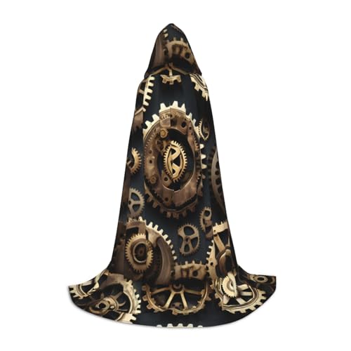 HUIKGIER Steampunk Gears Print Hooded Cape Halloween Cloak, Cosplay Costume Accessory, Witch Cape Themed Parties von HUIKGIER