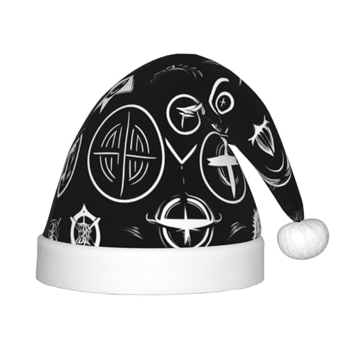 HUIKGIER Supernatural Symbole, schwarzer Druck, Weihnachtsmannmütze, Unisex, Weihnachts-Stirnbänder für den Außenbereich, Weihnachtsfeier, Geschenk von HUIKGIER