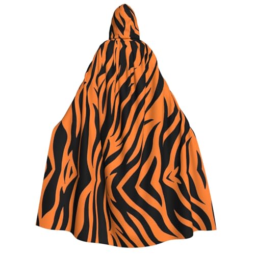 HUIKGIER Tiger Streifen Orange Muster Druck Erwachsene Kapuzenumhang Männer Frauen Halloween Karneval Cosplay - Mittelalter Hexe Thema von HUIKGIER