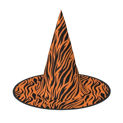 HUIKGIER Tiger Streifen Orange Muster Druck Karneval Halloween Hexenhut Faltbarer Hut für Damen Herren Party Dekorationen Cosplay von HUIKGIER