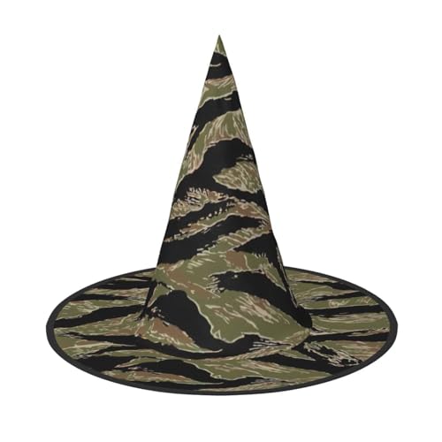 HUIKGIER Tiger Stripe Camo Print Karneval Halloween Hexenhut Faltbarer Hut für Damen Herren Party Dekorationen Cosplay von HUIKGIER