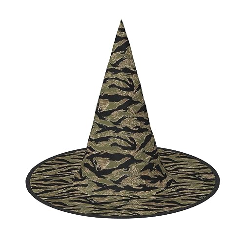 HUIKGIER Tiger Stripe Camo Print Karneval Halloween Hexenhut Faltbarer Hut für Damen Herren Party Dekorationen Cosplay von HUIKGIER