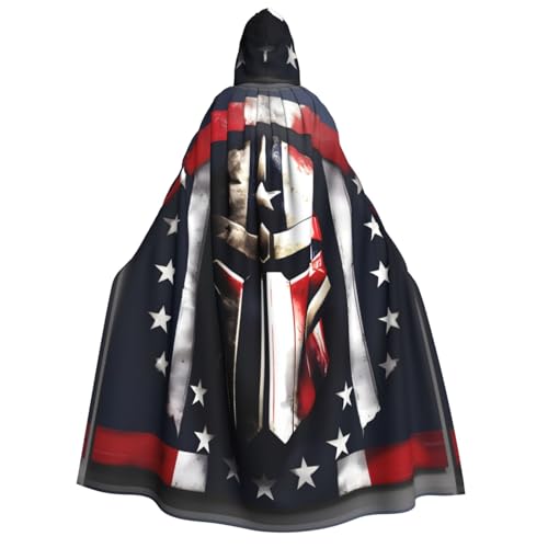 HUIKGIER Usa Flagge Amerikanischer Spartaner Druck Erwachsene Kapuzenumhang Männer Frauen Halloween Karneval Cosplay - Mittelalterliche Hexe Thema von HUIKGIER