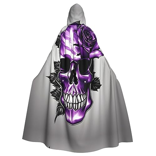 HUIKGIER Violetter Rosen- und Totenkopf-Aufdruck, Halloween-Kapuzenumhang – Allzweck-Umhang für Damen und Herren, Karneval, Mottoparty, Cosplays von HUIKGIER