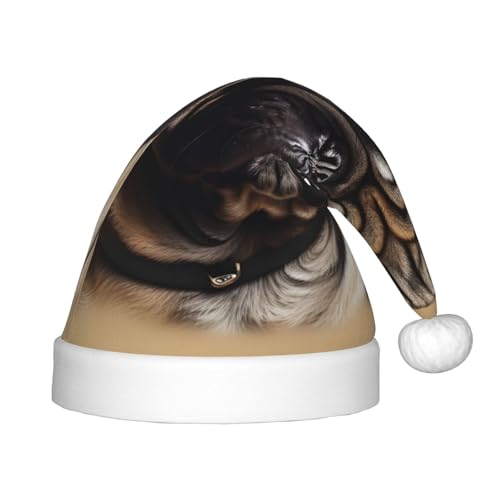 HUIKGIER Weihnachtsmannmützen mit Mops-Aufdruck, unisex, Weihnachts-Stirnbänder für den Außenbereich, Weihnachtsfeier, Geschenk von HUIKGIER