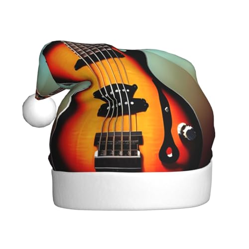 HUIKGIER Weihnachtsmütze für Erwachsene, Motiv: Gitarre, Bass, Musikinstrument, lustige Weihnachtsmütze, Weihnachtszubehör und Kostüme von HUIKGIER