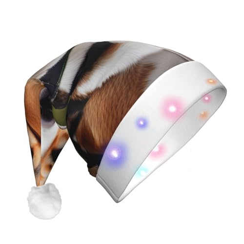 HUIKGIER Weihnachtsmütze mit Beagle-Hunde-Aufdruck, LED, für Erwachsene, Weihnachtszubehör, Unisex, beleuchteter Hut von HUIKGIER