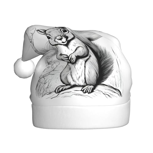 HUIKGIER Weihnachtsmütze mit Cartoon-Eichhörnchen-Druck, für Erwachsene, lustige Weihnachtsmütze, Weihnachtszubehör und Kostüme von HUIKGIER