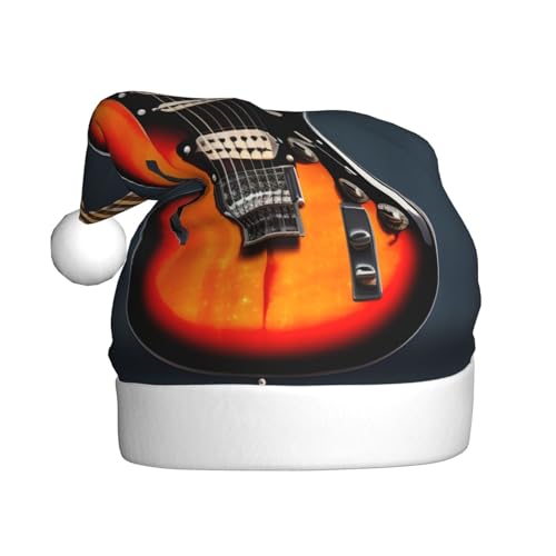 HUIKGIER Weihnachtsmütze mit E-Gitarren-Druck, für Erwachsene, lustige Weihnachtsmütze, Weihnachtszubehör und Kostüme, Orange von HUIKGIER