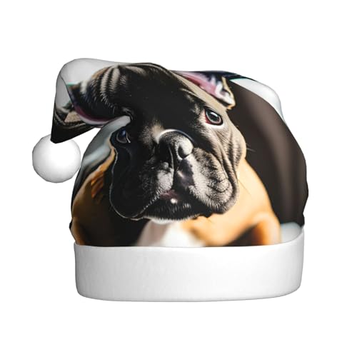 HUIKGIER Weihnachtsmütze mit französischer Bulldogge für Erwachsene, lustige Weihnachtsmütze, Weihnachtszubehör und Kostüme von HUIKGIER