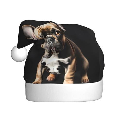 HUIKGIER Weihnachtsmütze mit langen Ohren und französischer Bulldogge, für Erwachsene, lustige Weihnachtsmütze, Weihnachtszubehör und Kostüme von HUIKGIER